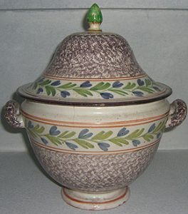 Faience Spongeware Bowl and Cover