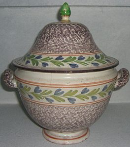 Faience Spongeware Bowl and Cover