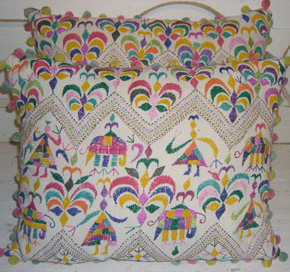 Pair of Brightly Embroidered Cushions
